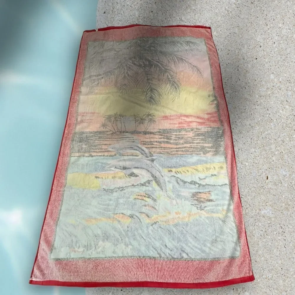 Vibrant Dolphin and Tropical Sunset Beach Towel